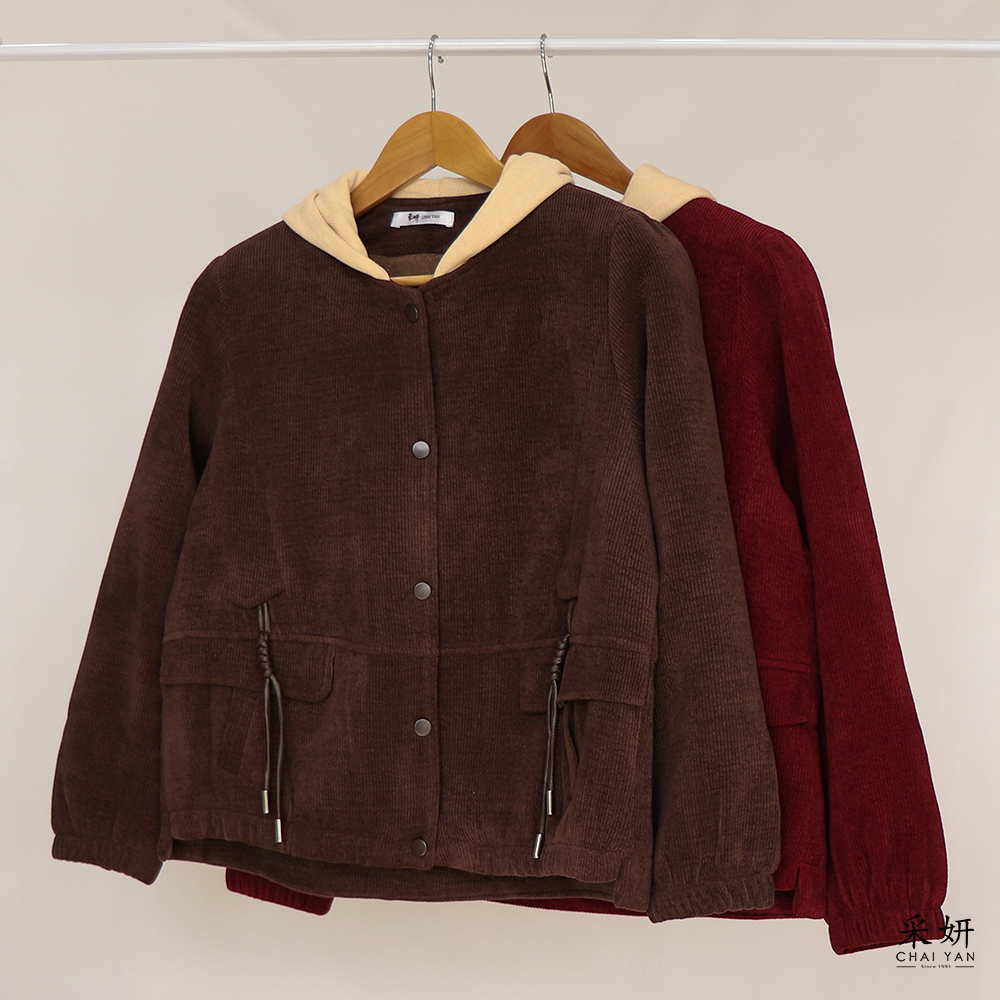 假口袋燈心絨舖棉壓釦外套