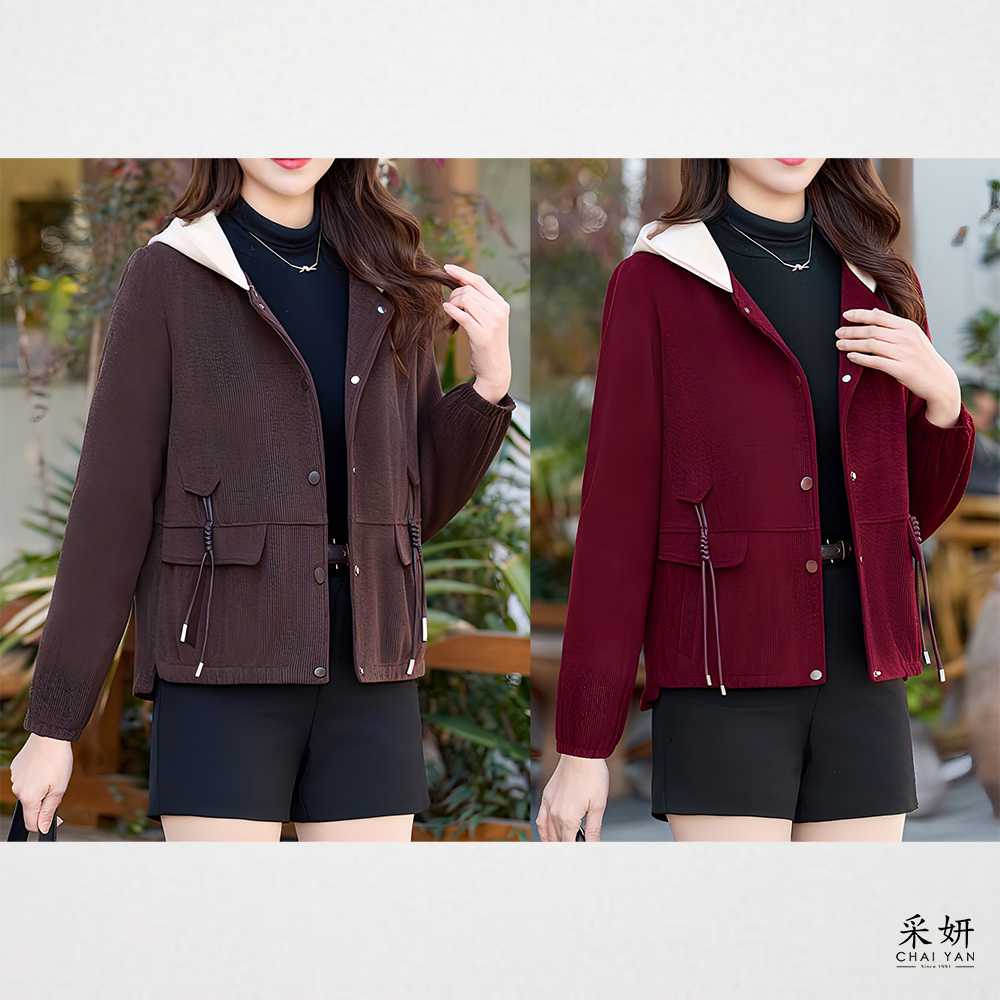 假口袋燈心絨舖棉壓釦外套