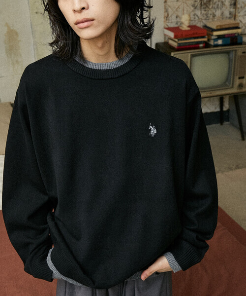 日本🇯🇵連線 U.S. POLO ASSN. X PUBLUX 刺繡撞色假兩件針織上衣 針織 毛衣 針織衫 長袖 簡約 刺繡 3色(任買兩件711免運)/預購