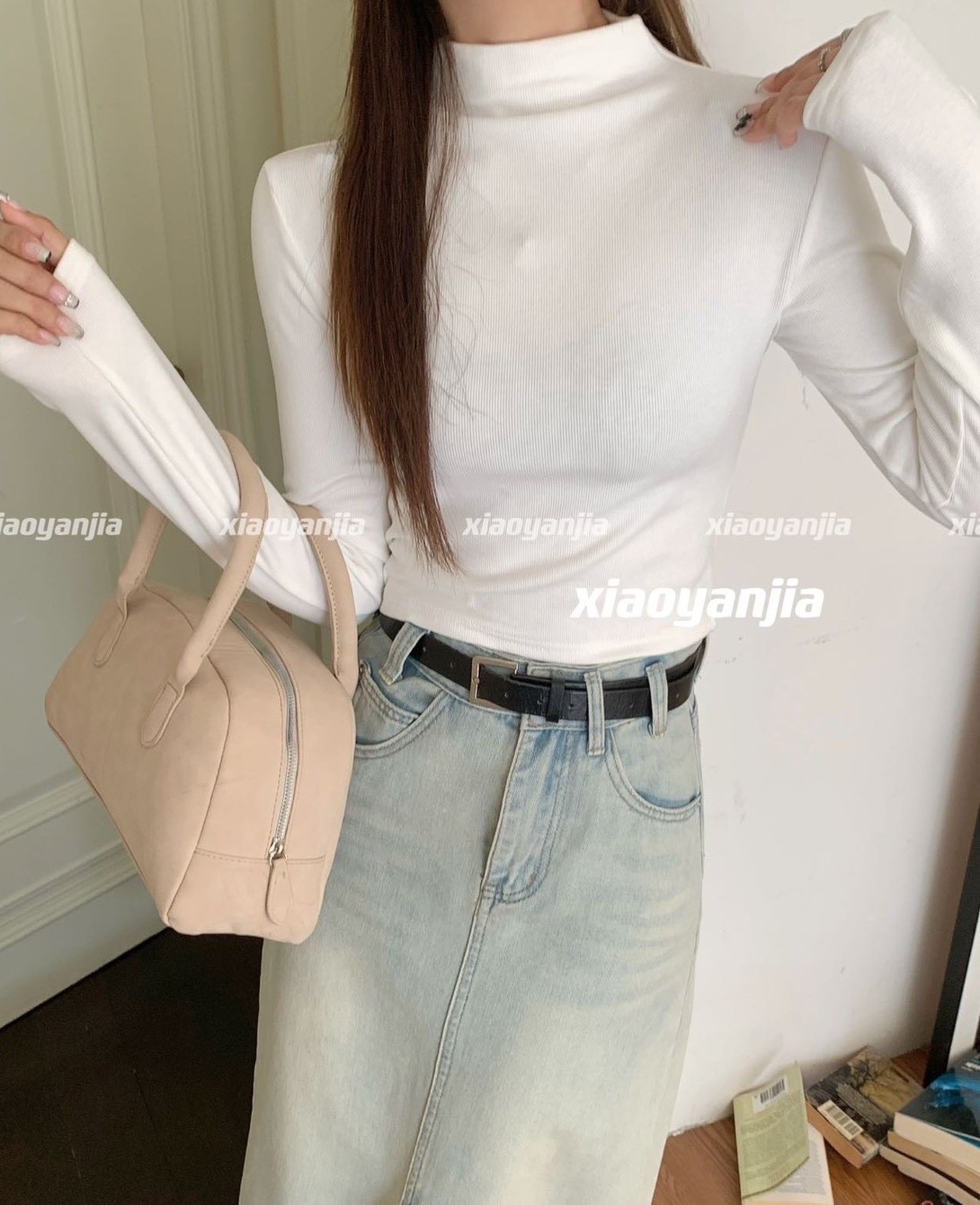 半立領內磨毛短版棉質衣