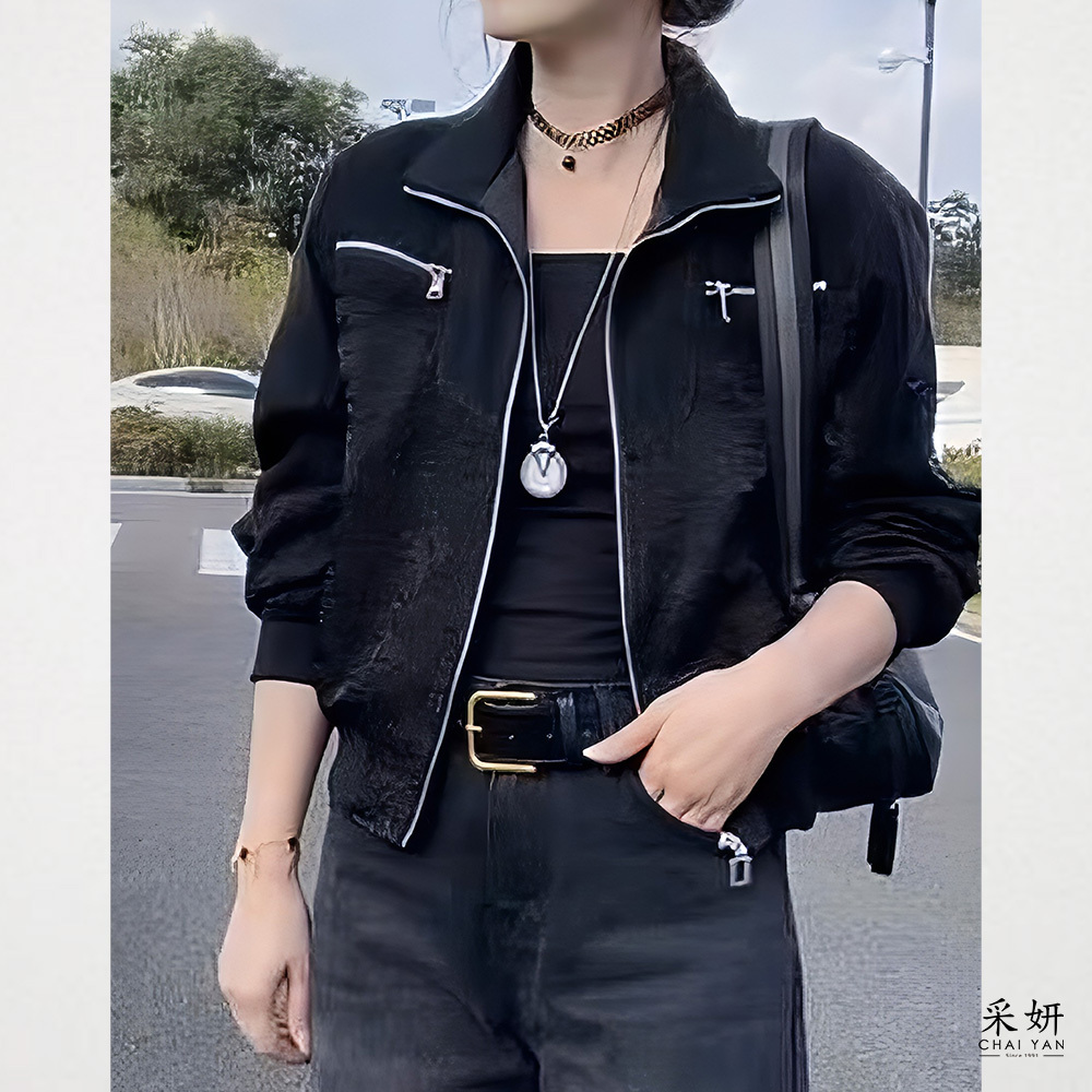 水鑽皺褶亮片牛仔舖棉外套