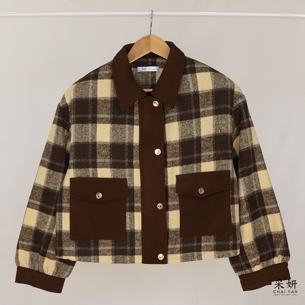 蘇格蘭格毛呢舖棉外套