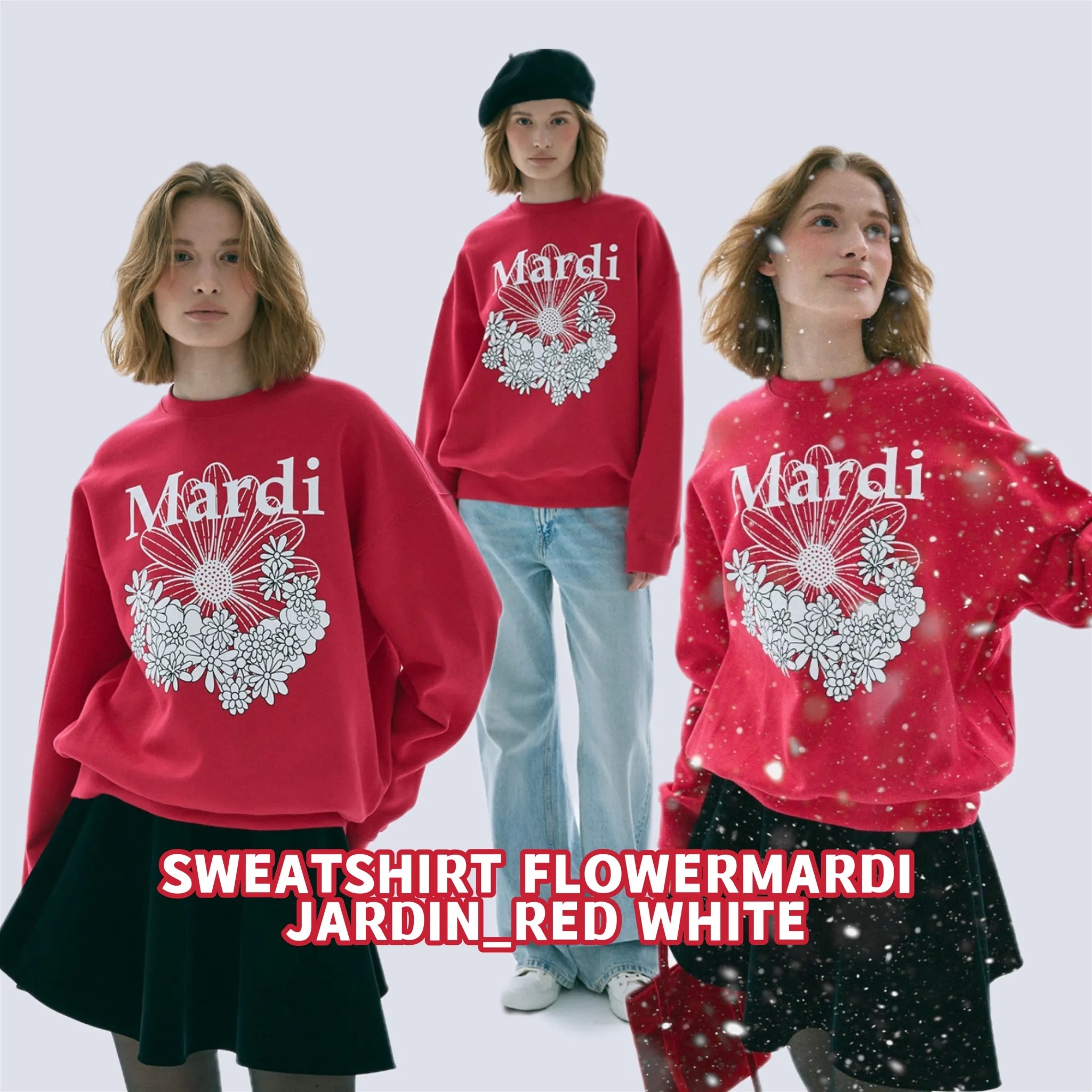 Mardi Mercredi 圓領多花花衛衣(紅色/黑色)