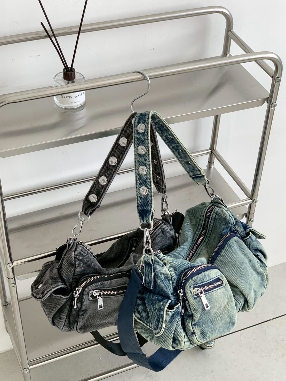 雙口袋拉鍊水洗牛仔小包