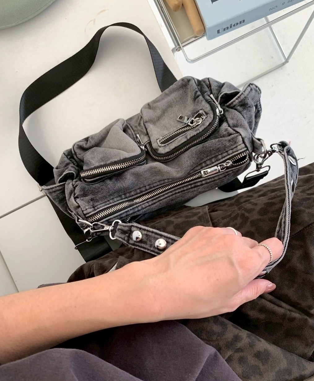 雙口袋拉鍊水洗牛仔小包