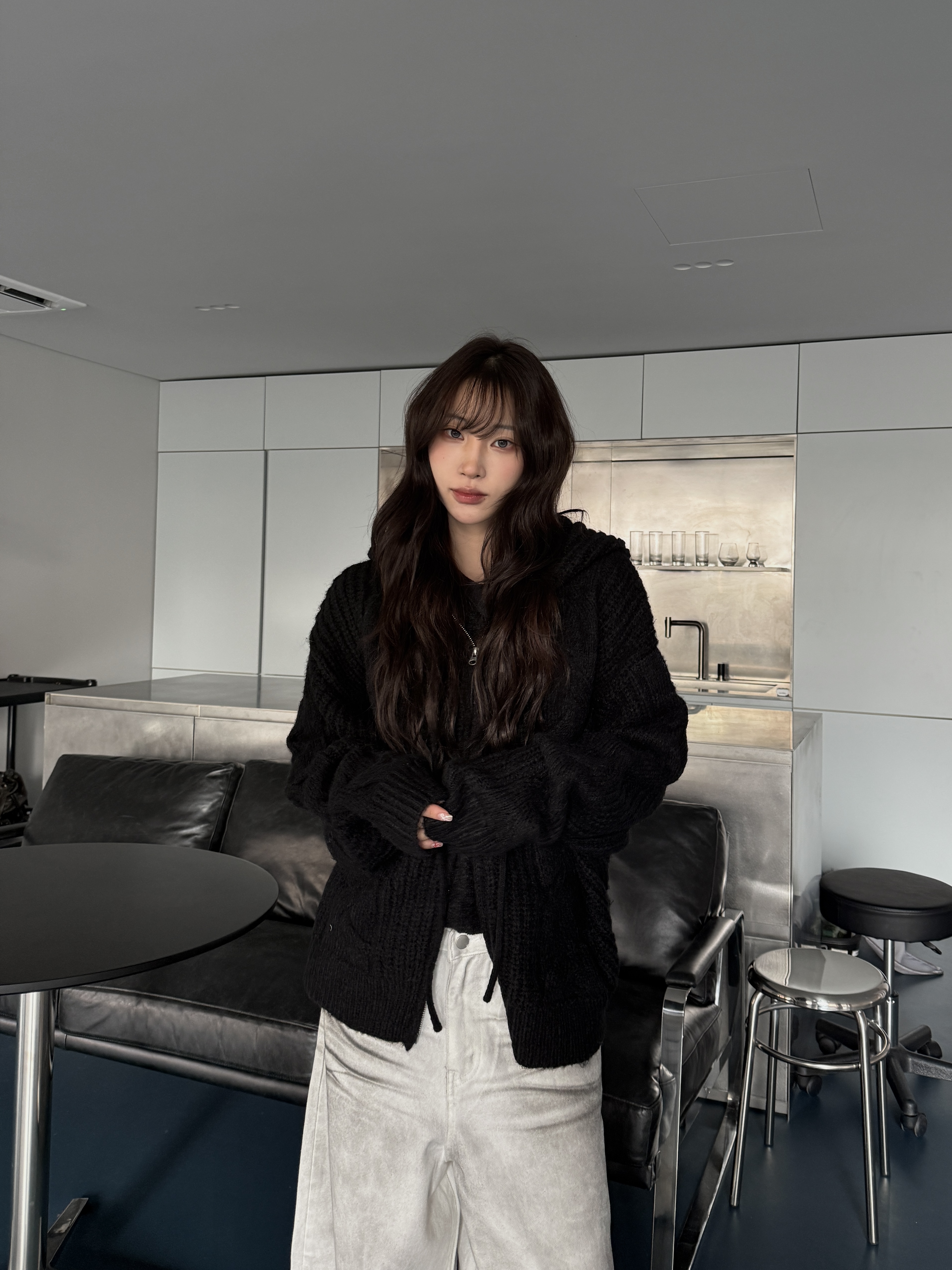 立體麻花 針織寬鬆連帽外套