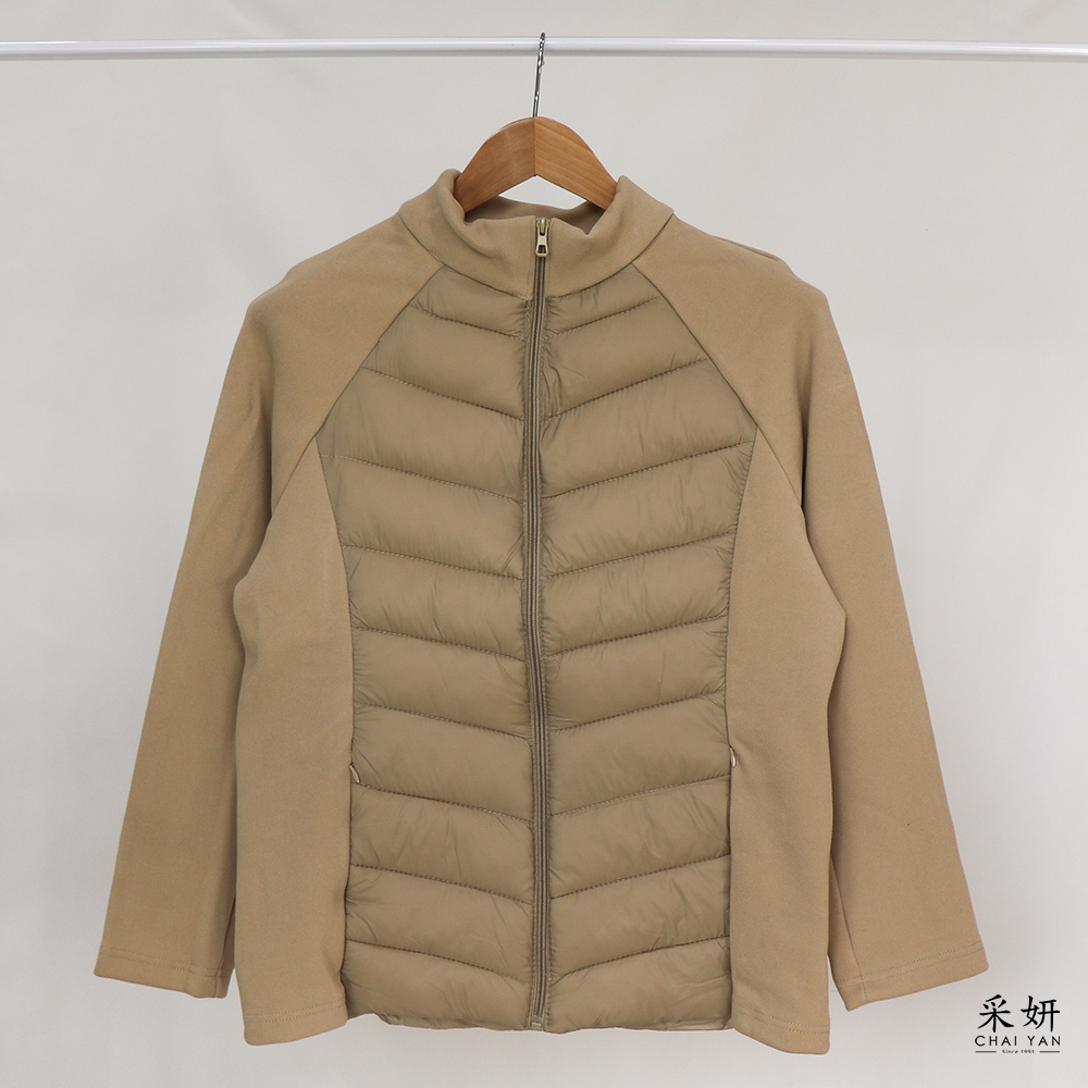 拉鍊德絨拼接鋪棉長袖外套