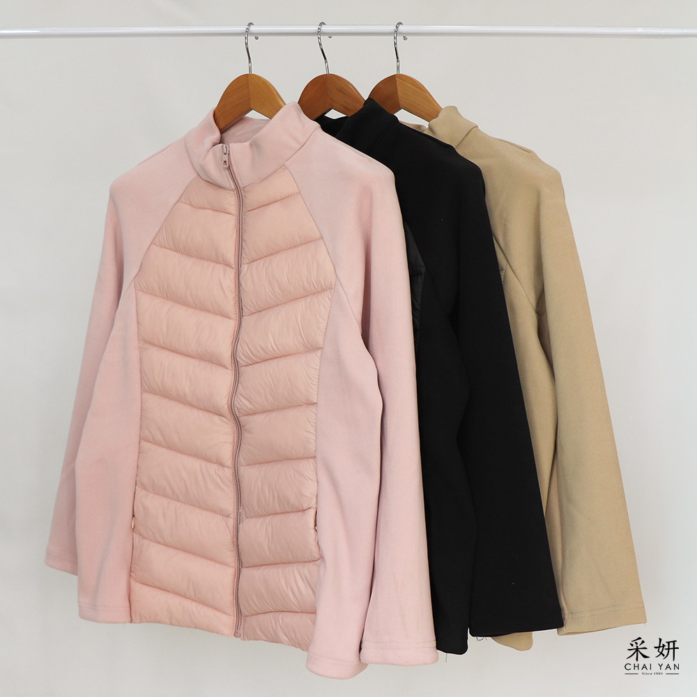 拉鍊德絨拼接鋪棉長袖外套