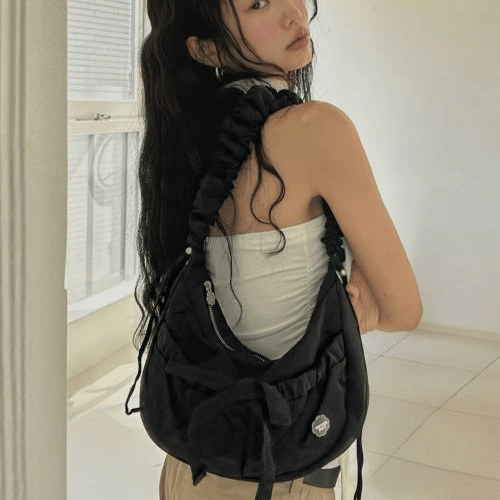 Covernat｜Cloverheart Shirring Medium Nylon Hobo Bag [4 colors]