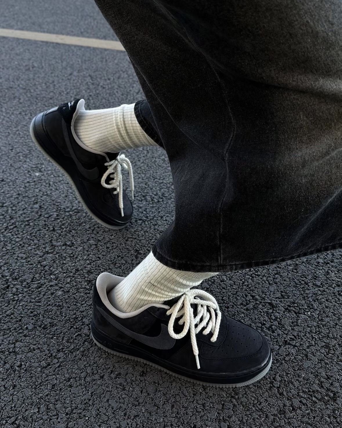 Nike Air Force 1 Low AF1 麂皮 冰晶底 復古 黑灰