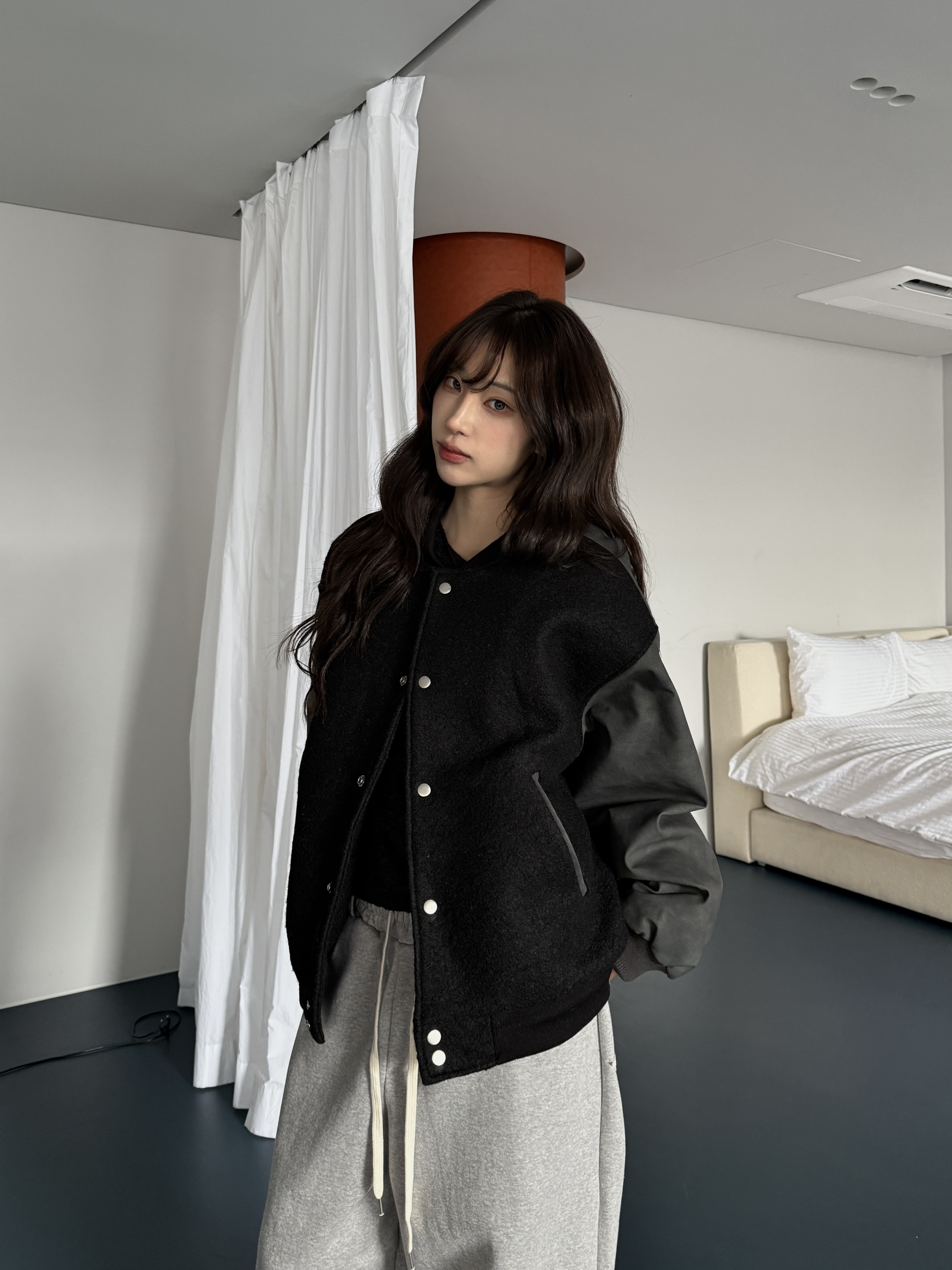 復古拼接 鋪棉皮革棒球外套