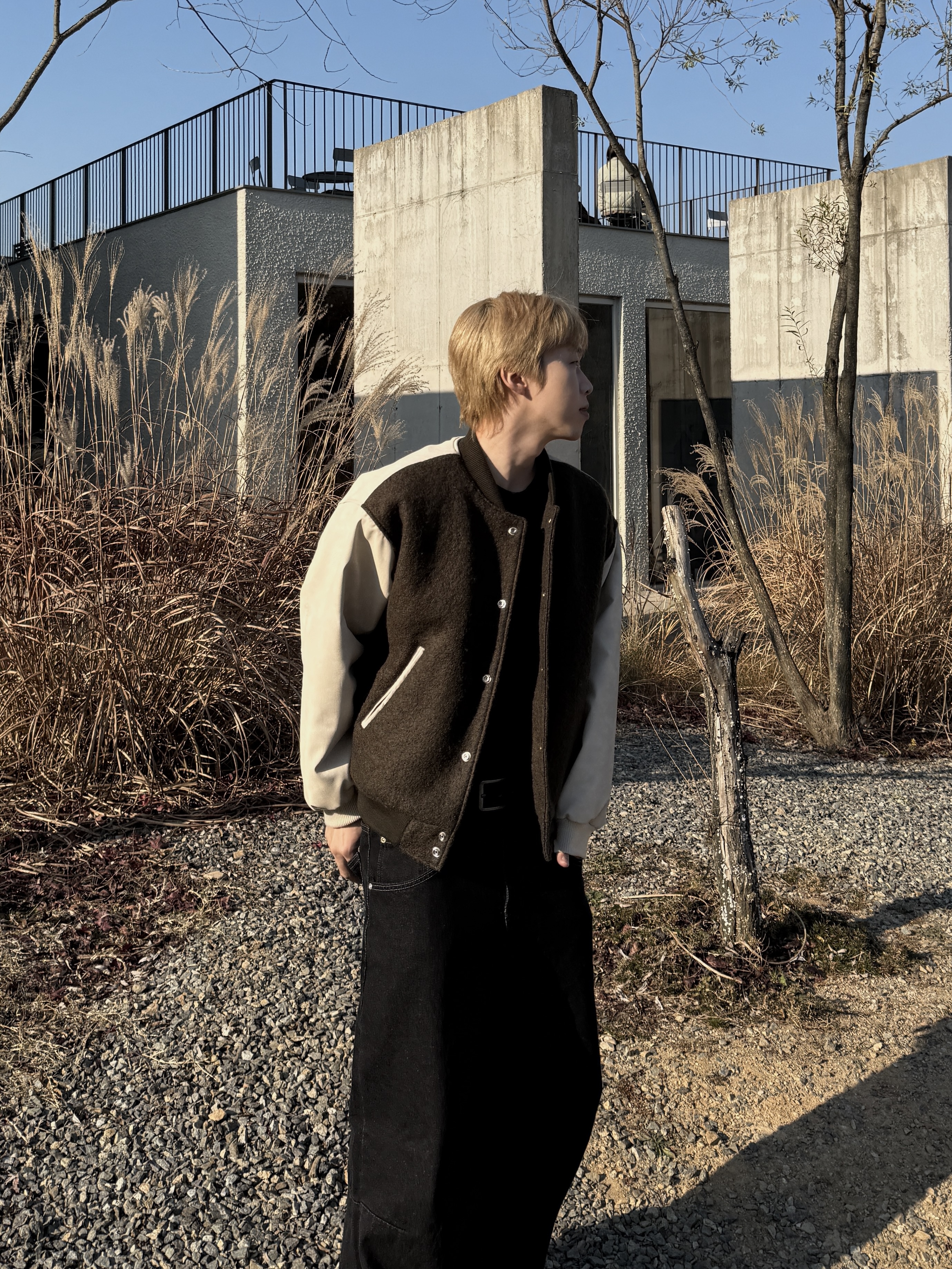 復古拼接 鋪棉皮革棒球外套