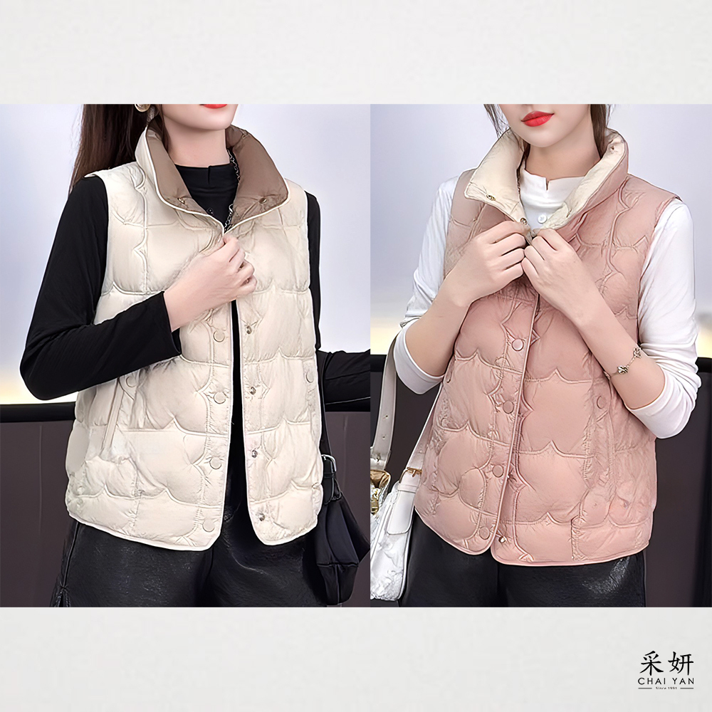 拼圖縫線跳色鋪棉背心