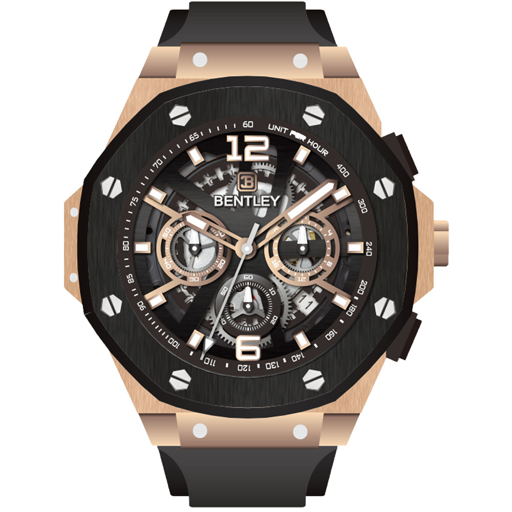 【BENTLEY賓利】THE KNIGHT騎士系列 尊爵 質感 真三眼 夜光 帶日期 矽膠 石英 手錶