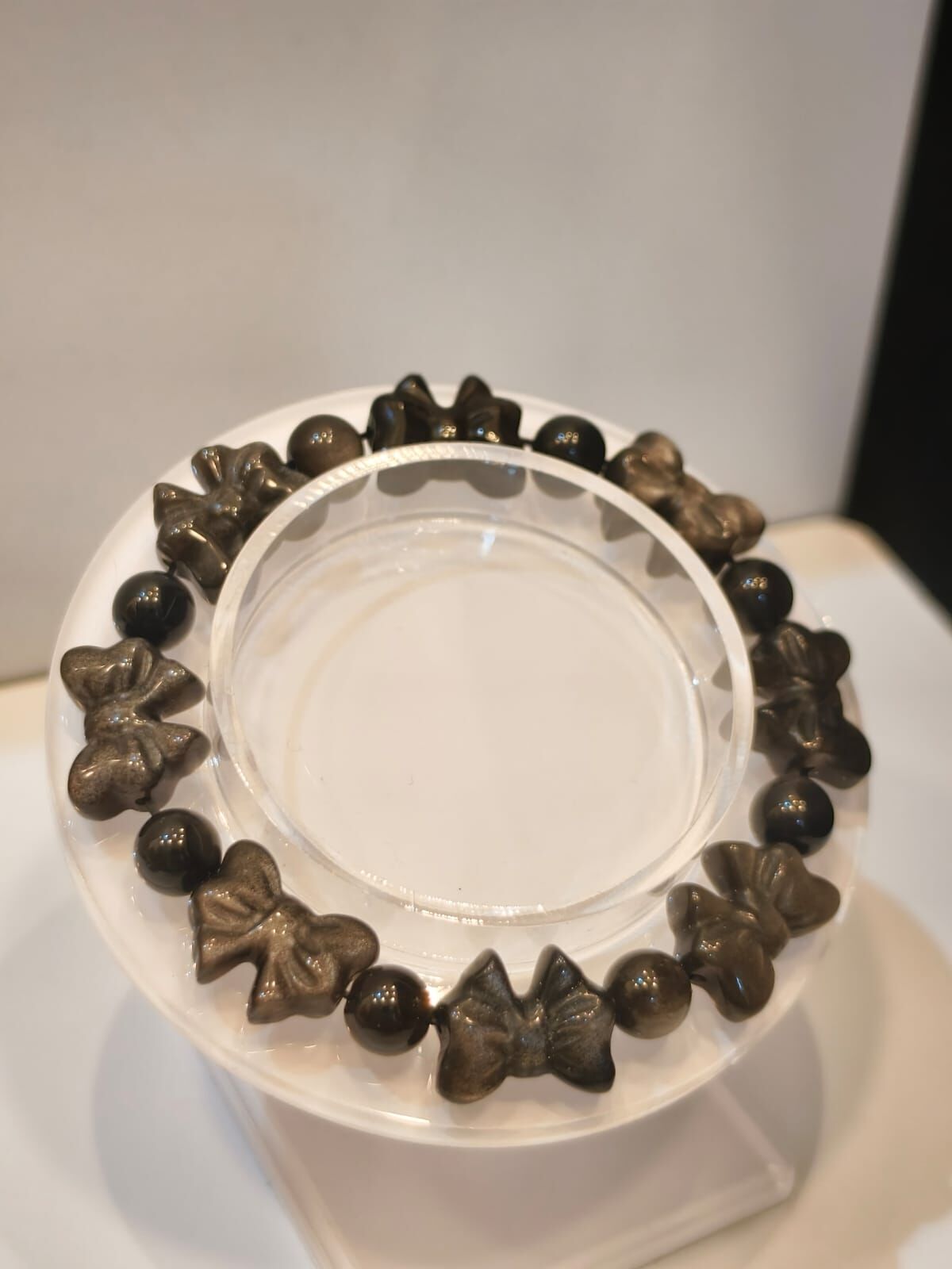 0102CYST34-水晶CS-銀曜石蝴蝶結手串 限13串 (A34)