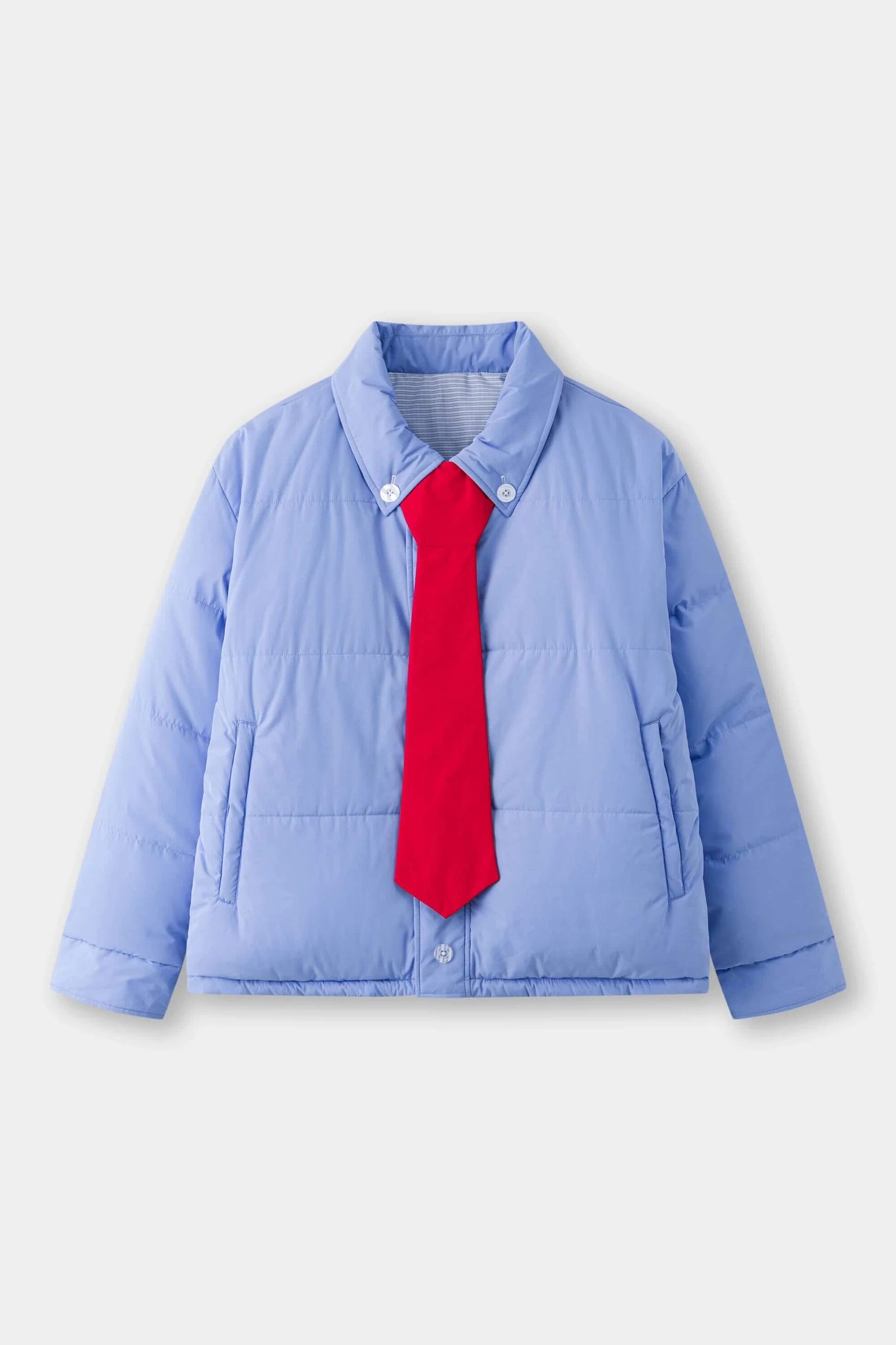 【Focus Store】現貨秒發 SSSTUFFF Reversible Shirt Down Puffer "White Blue" 白藍色 雙面穿 領帶羽絨服