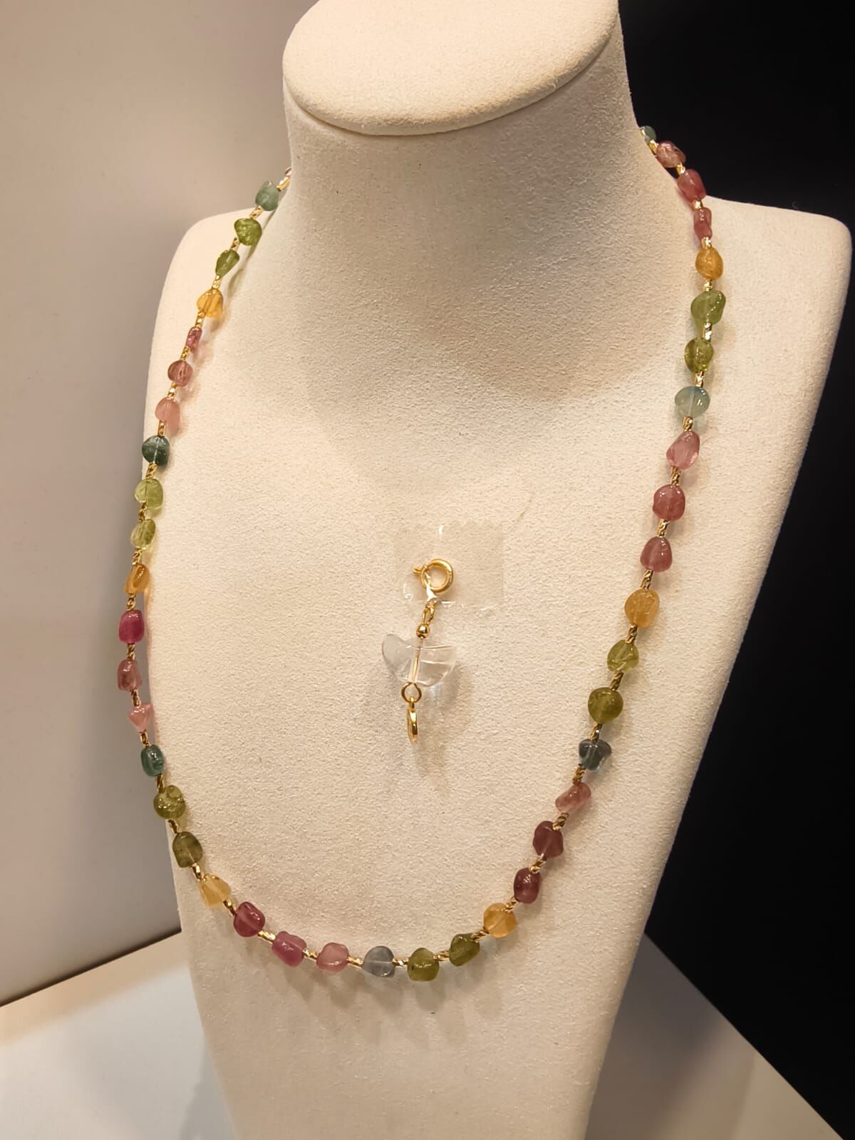 0102CYST36-水晶CS-彩虹碧璽頸錬(送白水晶元寶吊咀扣) 限20串 (A36)