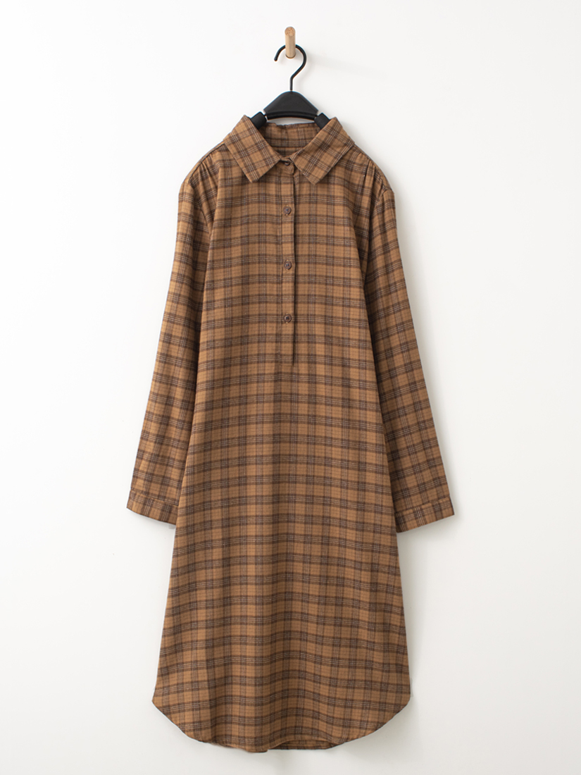 經典法蘭絨格紋半開襟洋裝