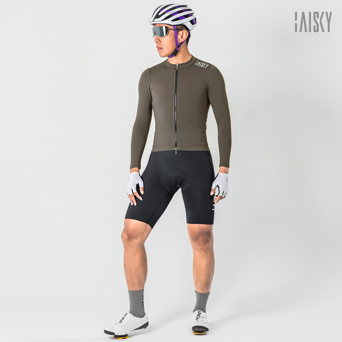 男款雙拉鍊抓絨長車衣 潔淨II 咖啡