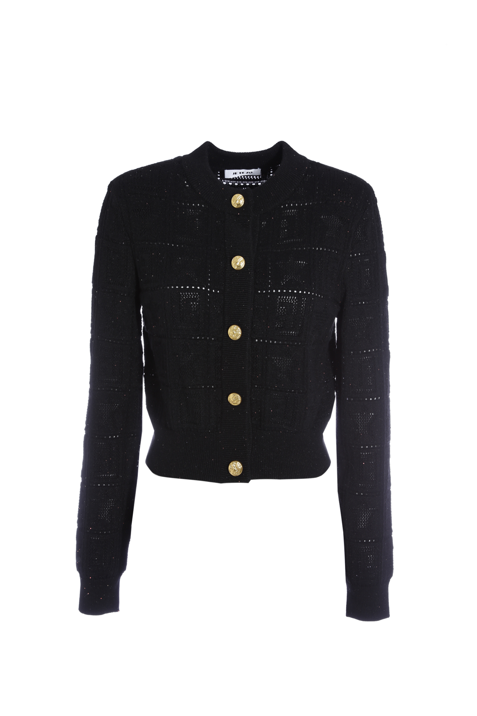 BE15263D1 黑曜紋理簍空格紋金扣針織外套