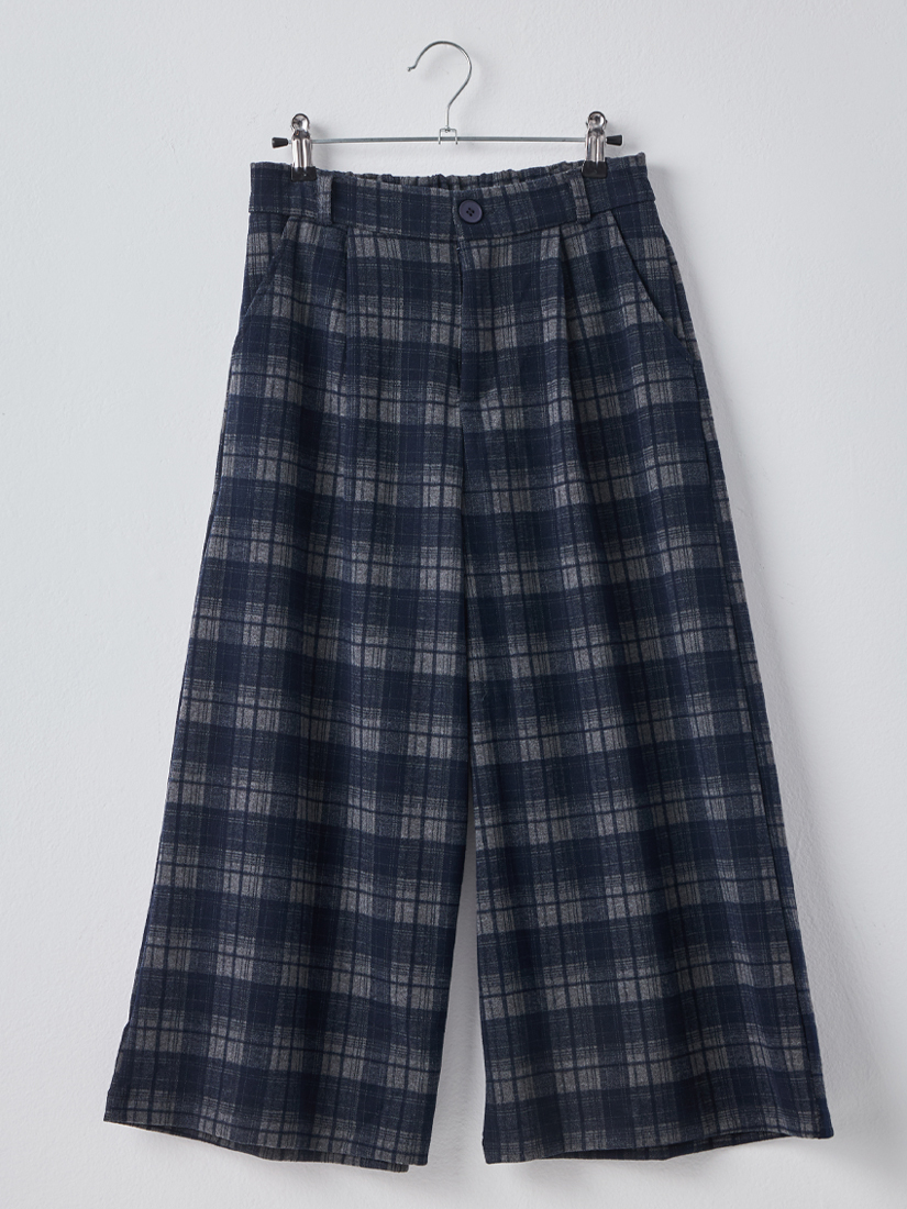 顯瘦蘇格蘭格紋毛料直筒八分寬褲