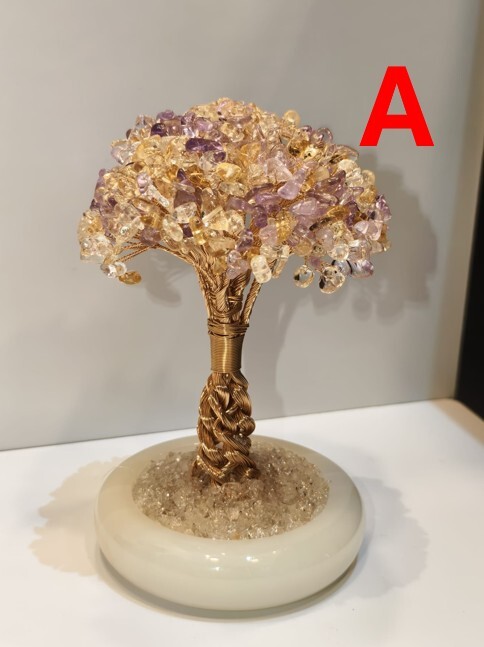 0102CYST19-水晶CS-(A)紫黃晶招財樹 配白水晶白玉盤 (A19A) / (B)紫黃晶招財樹 配紫晶白玉盤 (A19B)