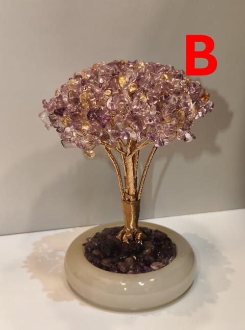 0102CYST19-水晶CS-(A)紫黃晶招財樹 配白水晶白玉盤 (A19A) / (B)紫黃晶招財樹 配紫晶白玉盤 (A19B)