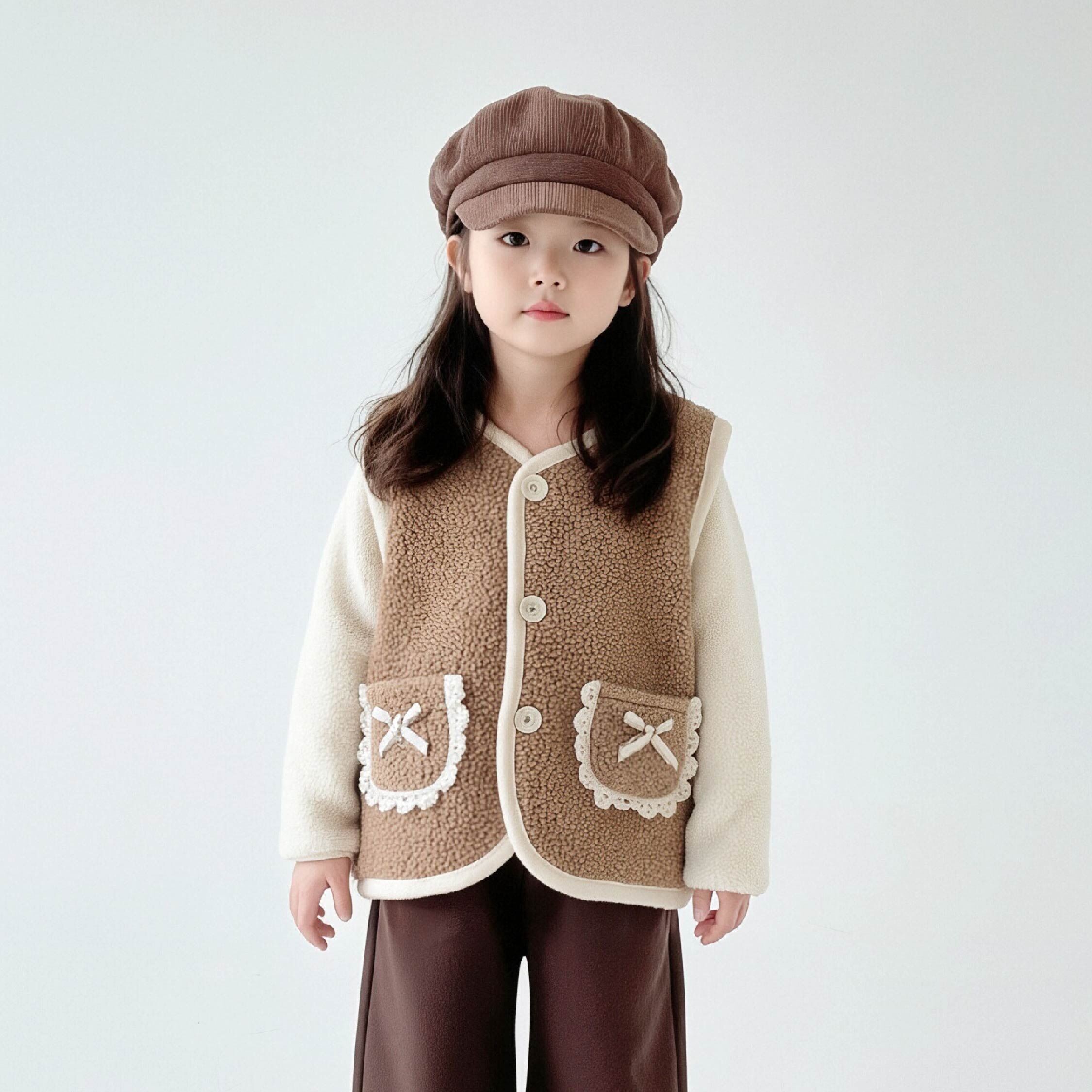 【H55759】QQ毛編織蝴蝶結刷毛背心