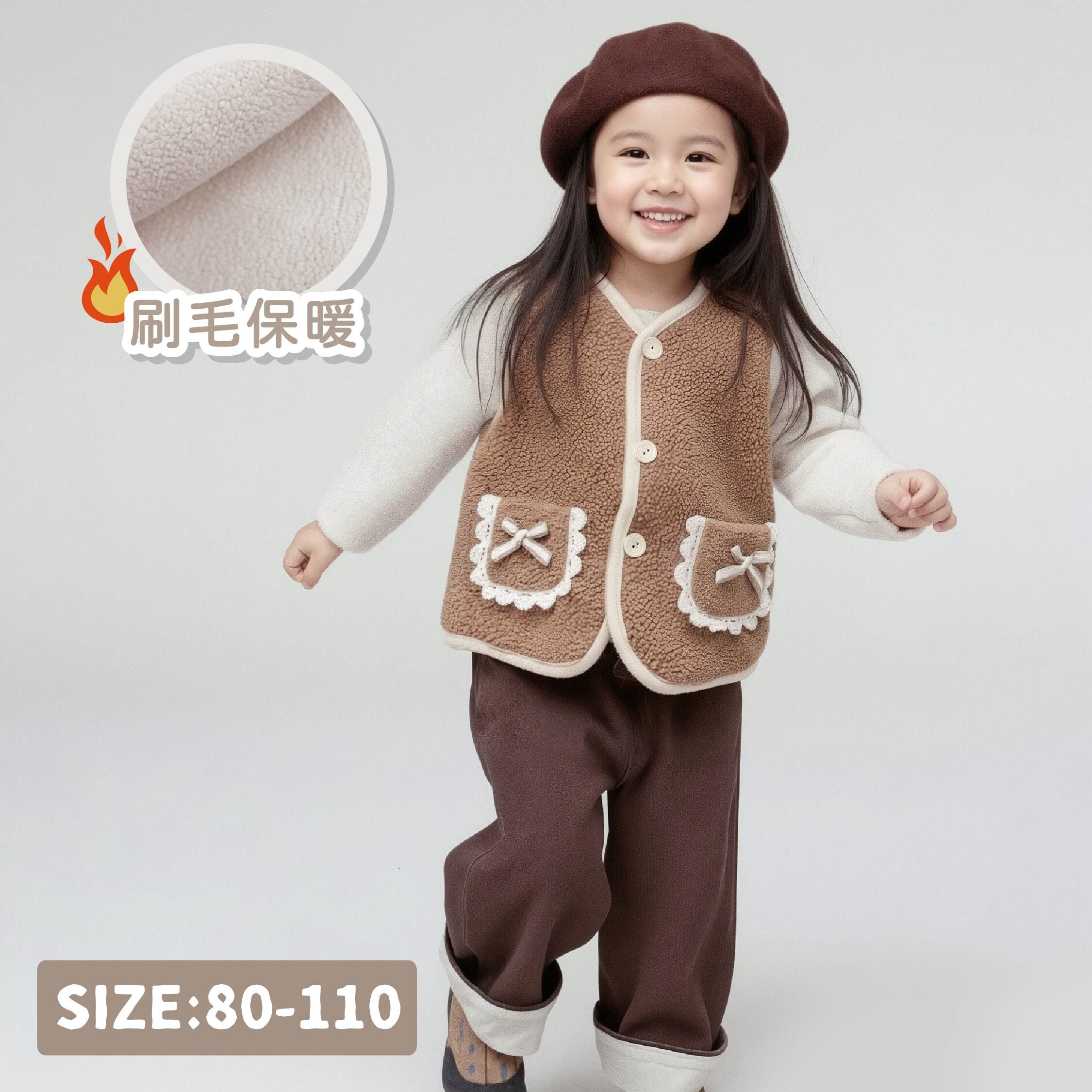 【H55759】QQ毛編織蝴蝶結刷毛背心＊二色