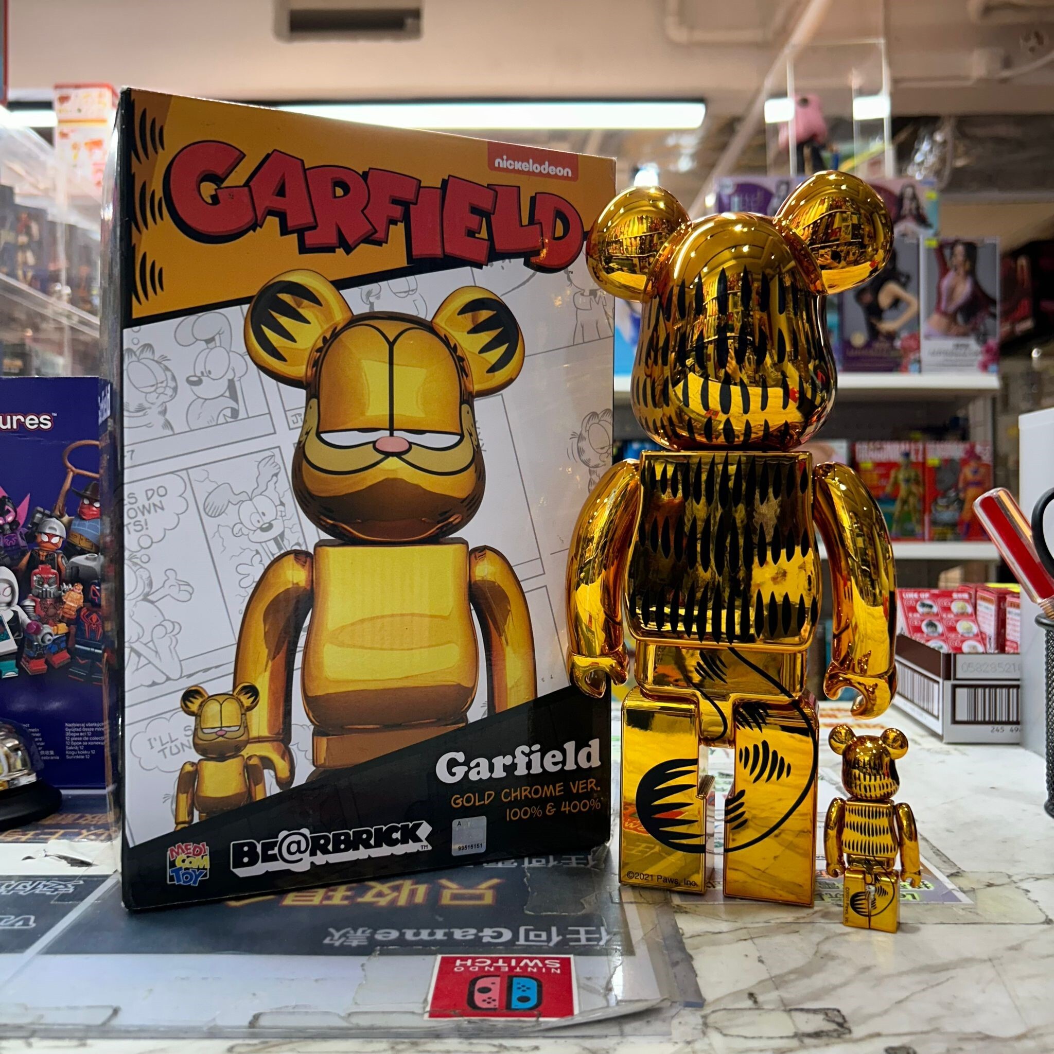 Medicom Toy Be@rbrick Garfield Gold Chrome Ver. 100% & 400% (開封品,介意者請勿下單,不設退換) [BB(6)]