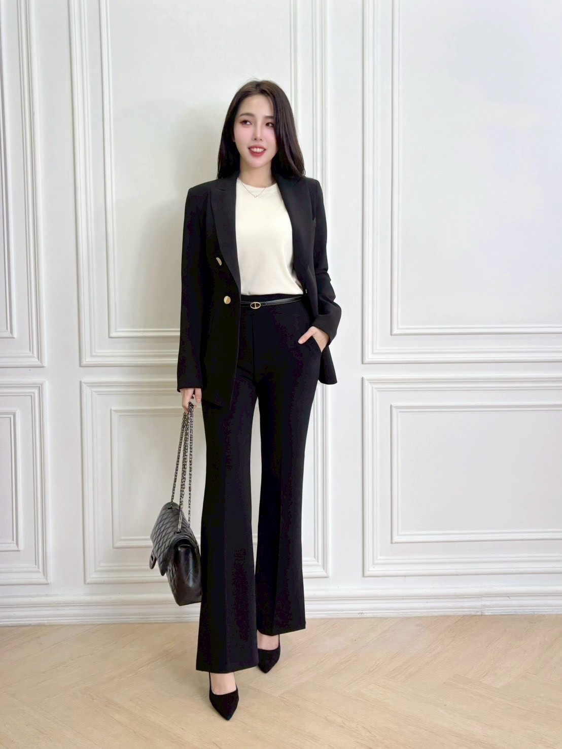 ( 氣勢黑 ) 雙排金釦西裝套裝