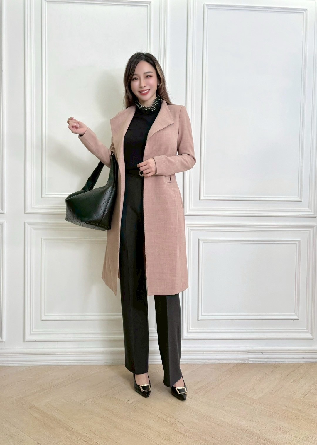 ( JS )高級修身簡約大衣 - 荔枝粉