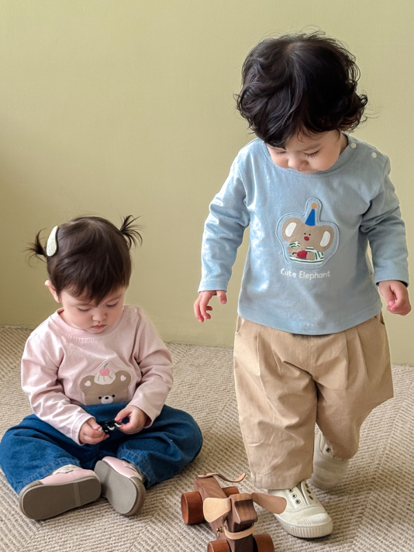 可愛動物貼布長袖上衣(73-120)