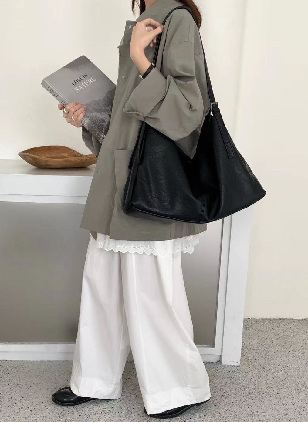 拉鍊皮革雙揹帶大包