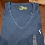 [S] POLO RALPH LAUREN NEWNVY WHT CASUAL V-NECK TEES, 211747406004-NEWNVYWHT (SZZ884)