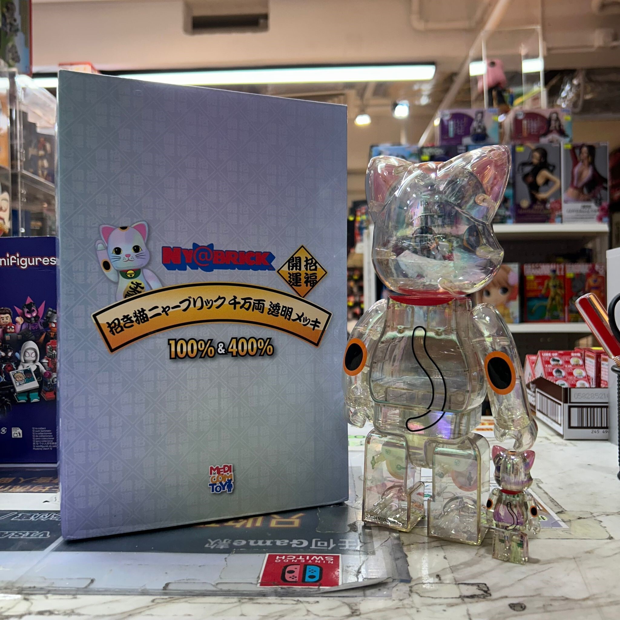 Medicom Toy Be@rbrick 招財貓 透明 100% & 400% (開封品,介意者請勿下單,不設退換) [BB(12)]