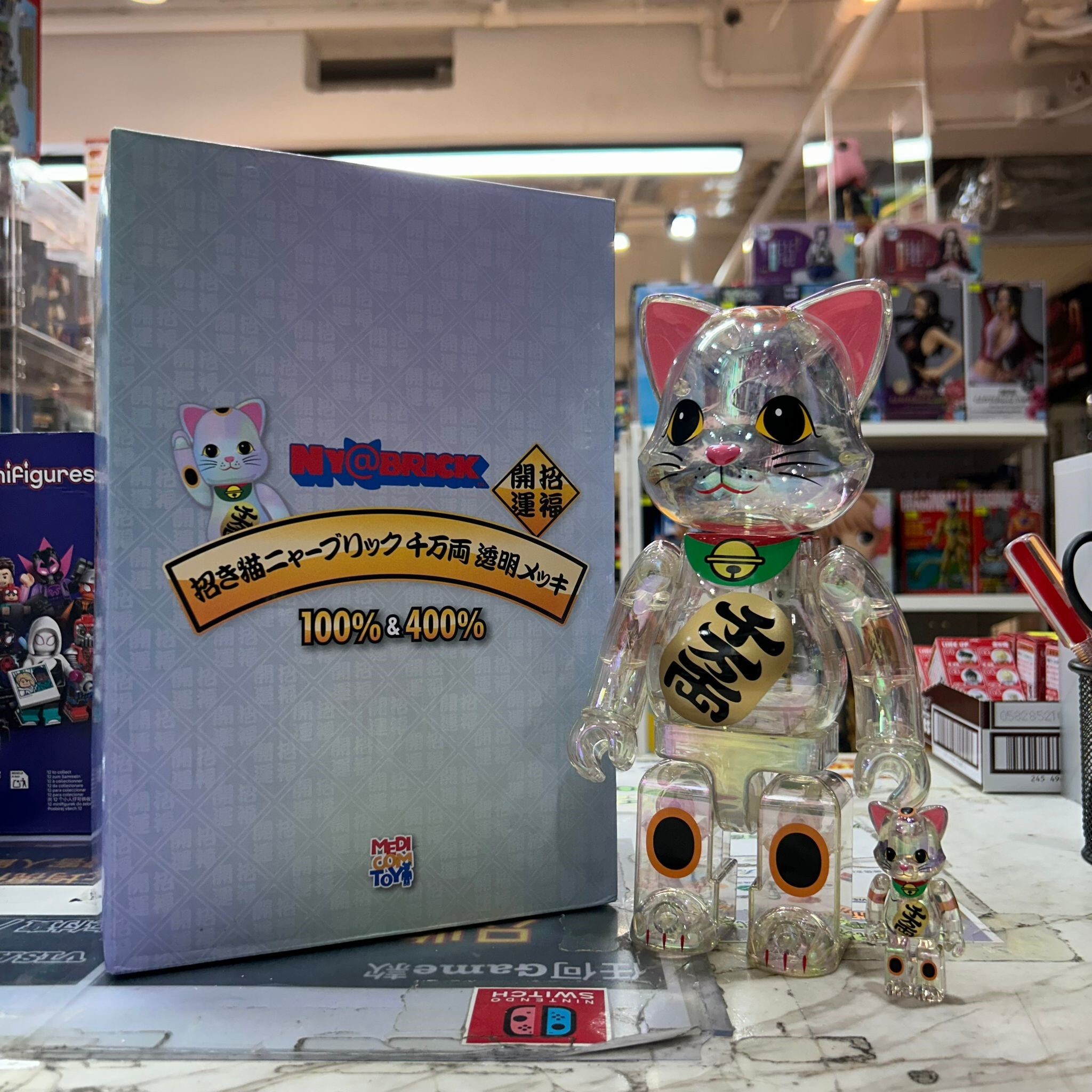 Medicom Toy Be@rbrick 招財貓 透明 100% & 400% (開封品,介意者請勿下單,不設退換) [BB(12)]