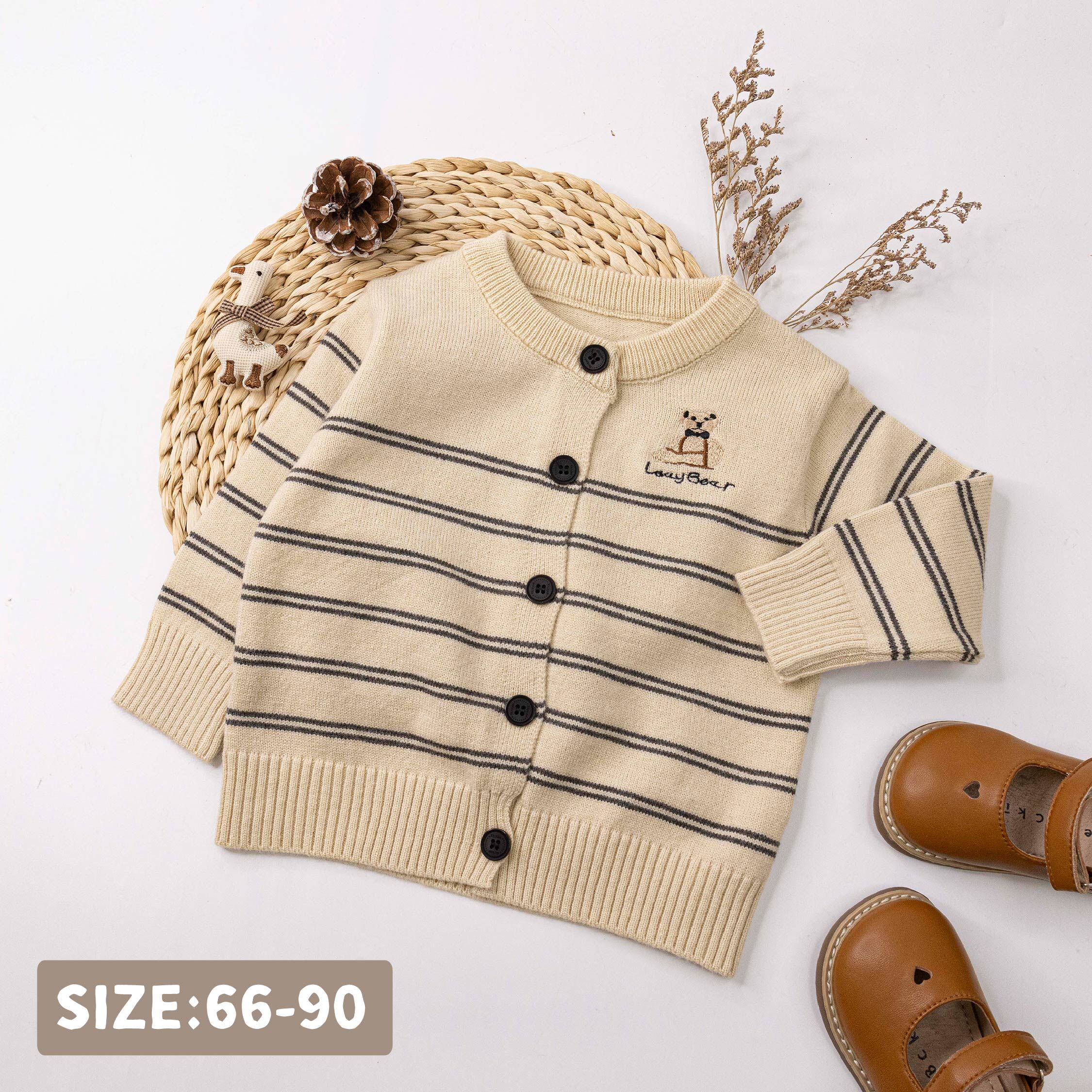 【H55763】熊熊刺繡條紋針織外套