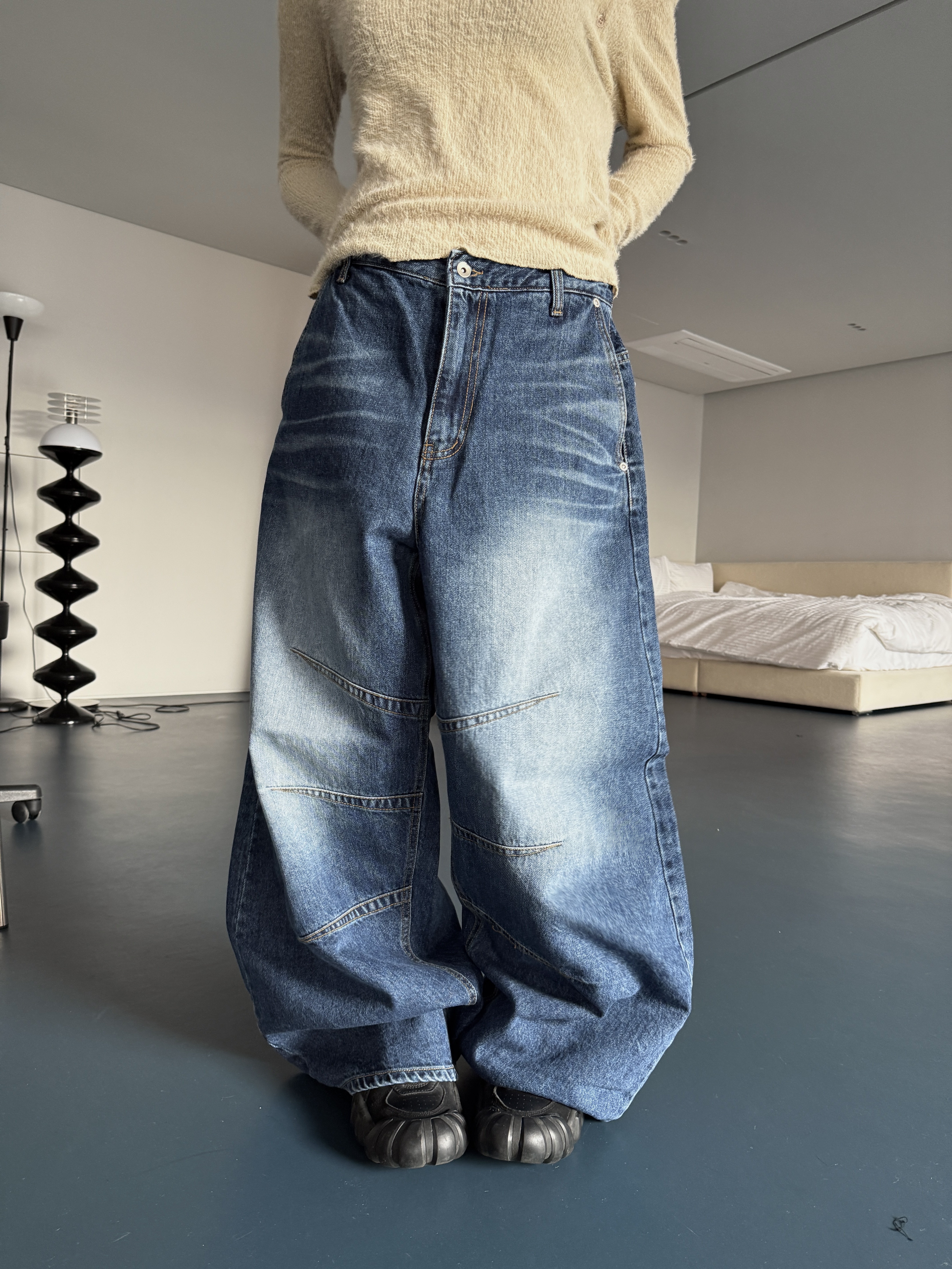 Baggy 水洗裂痕 寬大牛仔褲