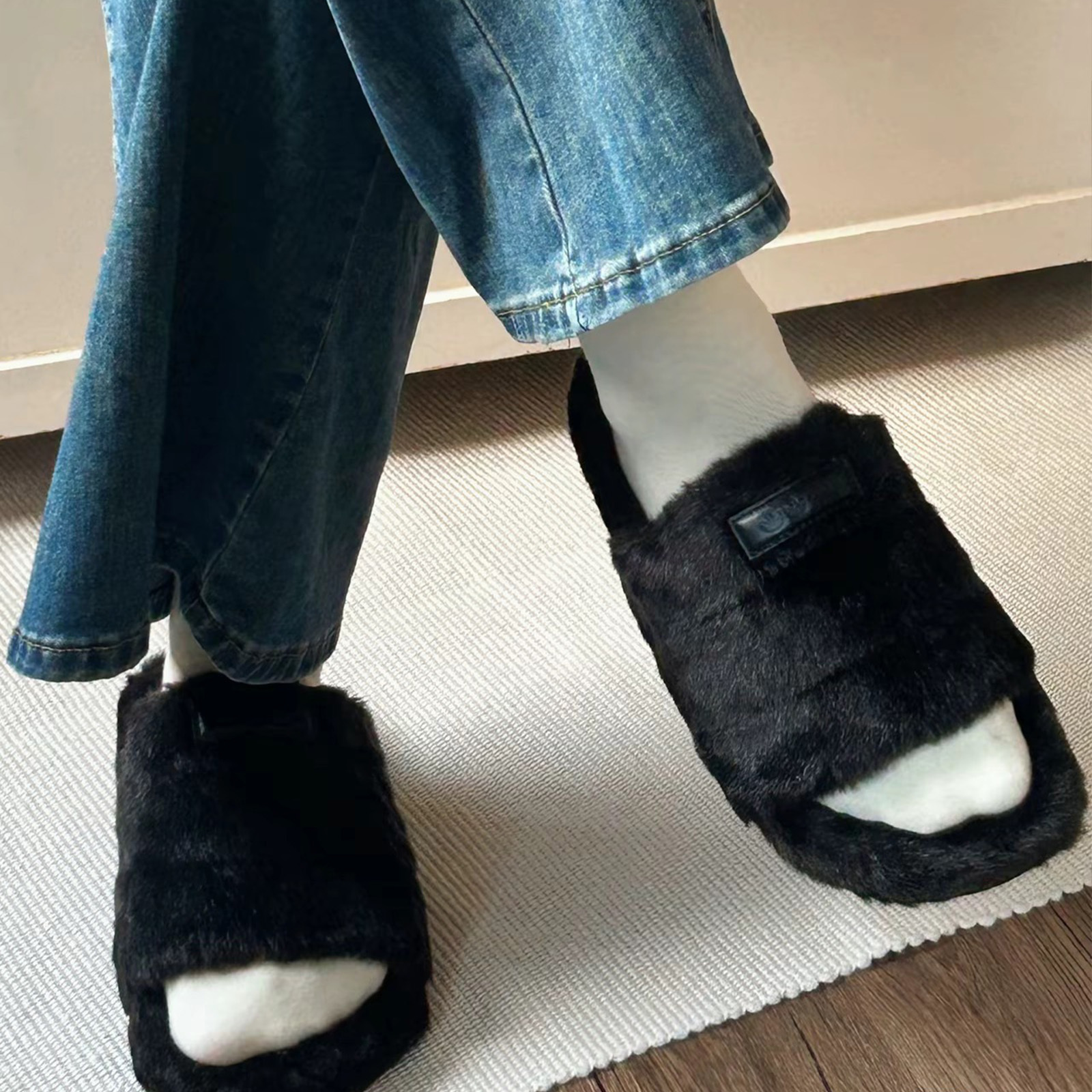 adidas originals ADILETTE SLIDES 黑色 厚底毛絨 拖鞋 冬季保暖 三葉草 女鞋IF3964