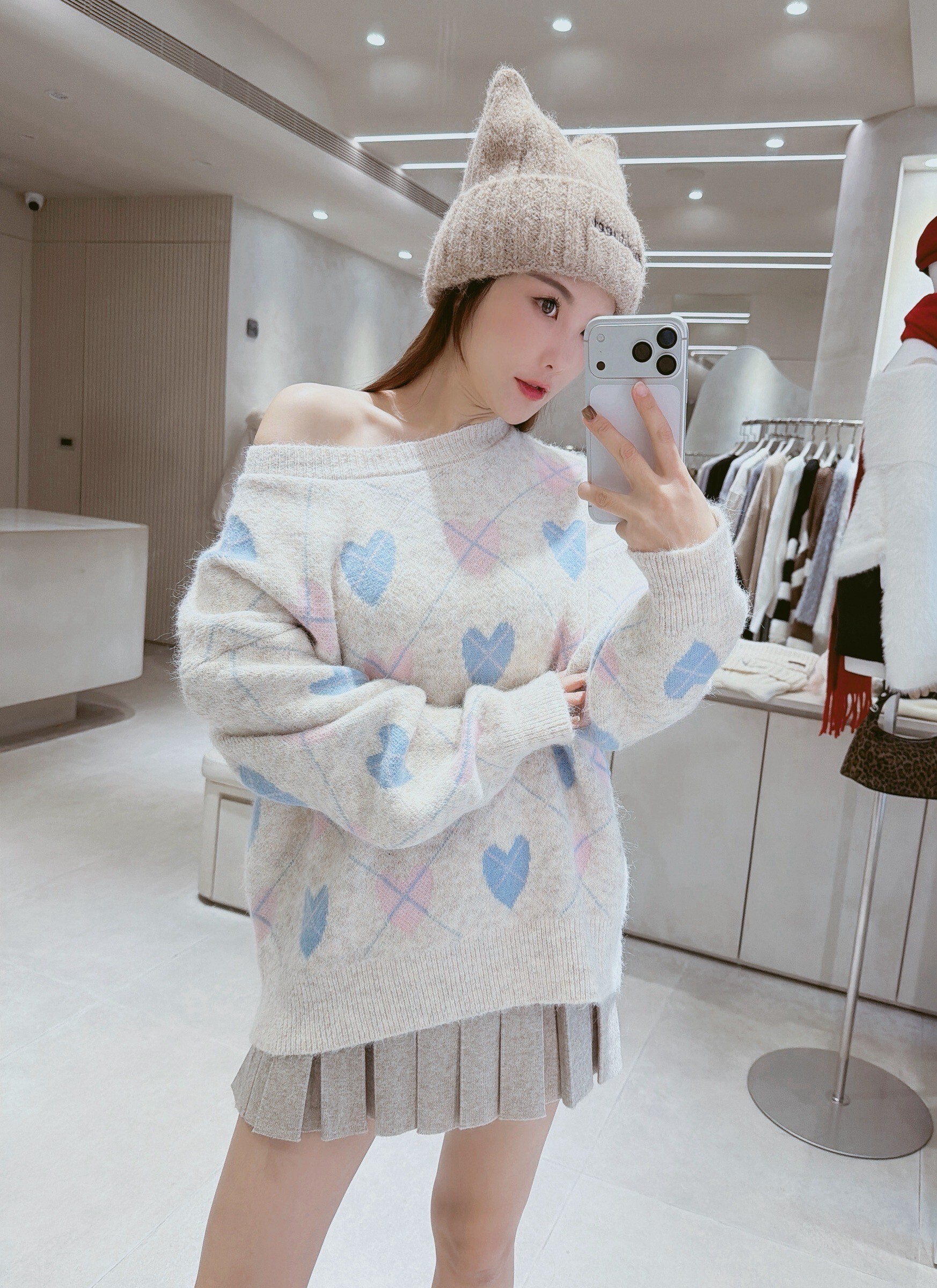 愛心菱格紋針織上衣