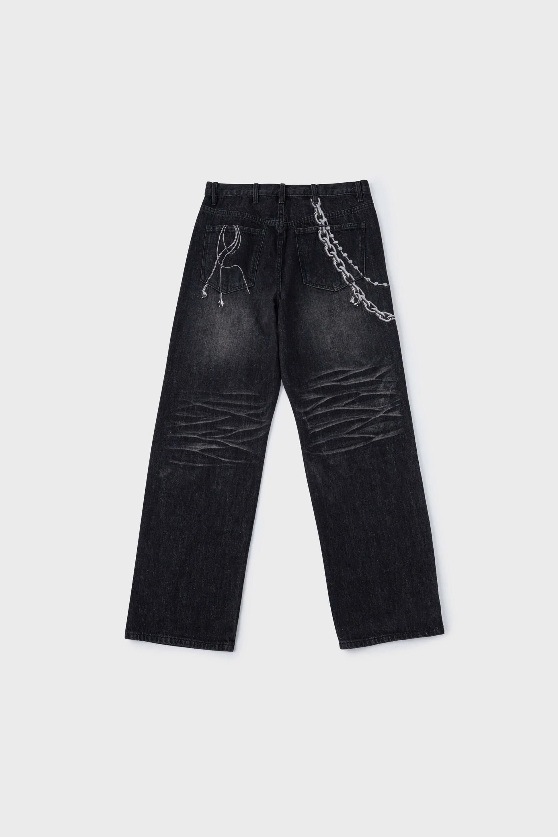 【Focus Store】現貨秒發 SSSTUFFF Embroidery Charm Denim "Black" 刺繡褲鏈牛仔褲 黑色