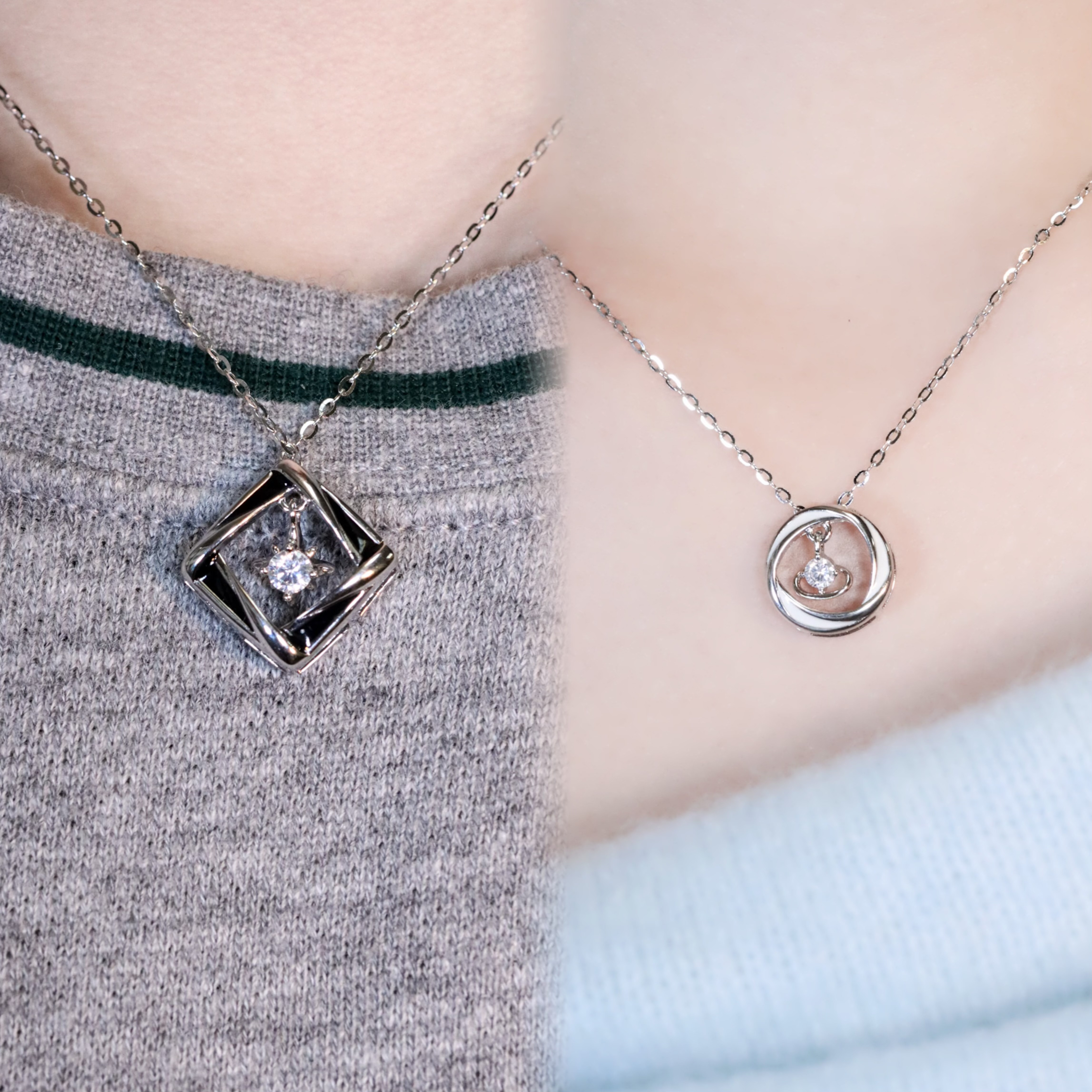 | 925純銀・厚鍍白金 | 懸浮圍繞你情侶項鍊 （男款 /女款） | NE1480 |