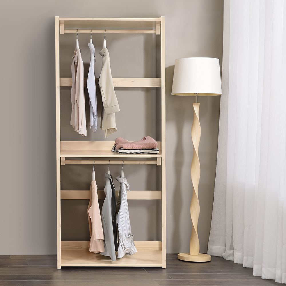 奧尼2.7尺開放式雙吊桿實木衣櫃(兩色可選)