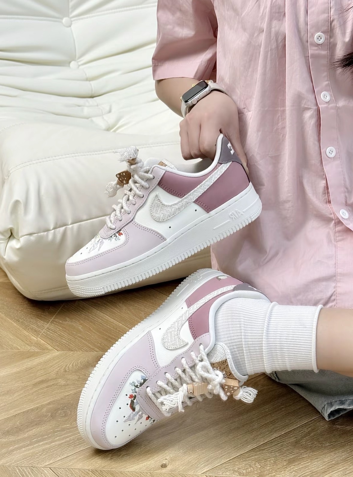 NIKE AIR FORCE 女鞋 草莓奶昔 粉白