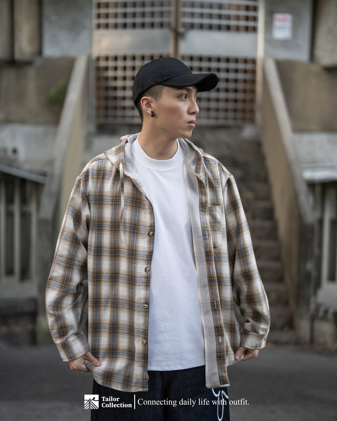 #預購 Tailor collection  連帽抽繩 格紋襯衫 兩色