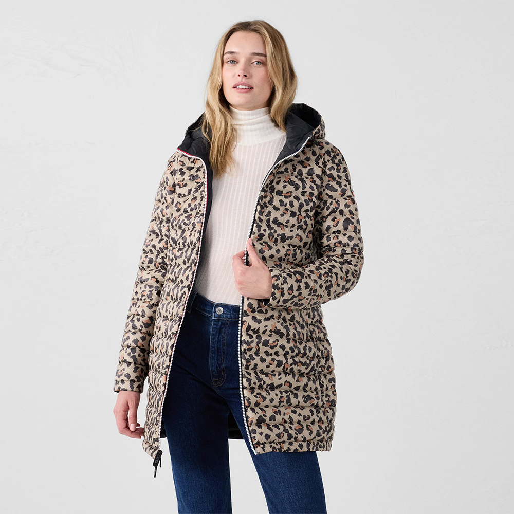 【JOTT】VER二面穿中長版羽絨外套(黑/豹紋)