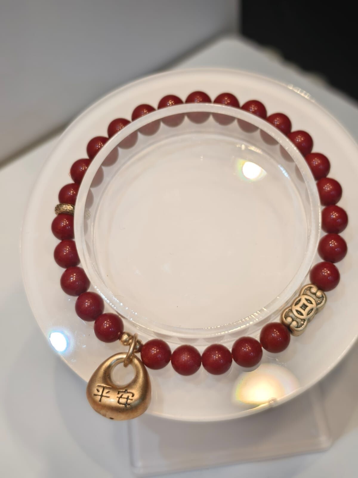 0102CYST40-水晶CS-平安硃砂手串 限7串 (A40)