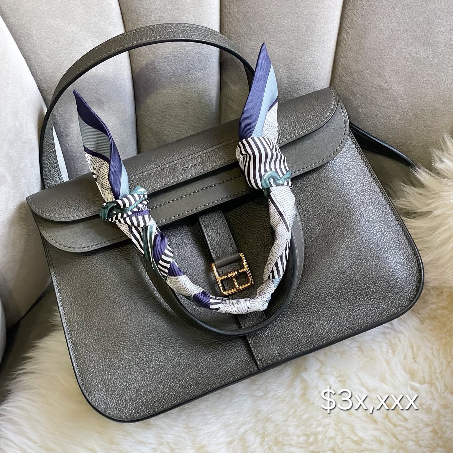 Preloved Hermès Halzan25  Evercolor Leather Vert De Gris GHW HK$3x,xxx   (HK$2,000 即時落訂)