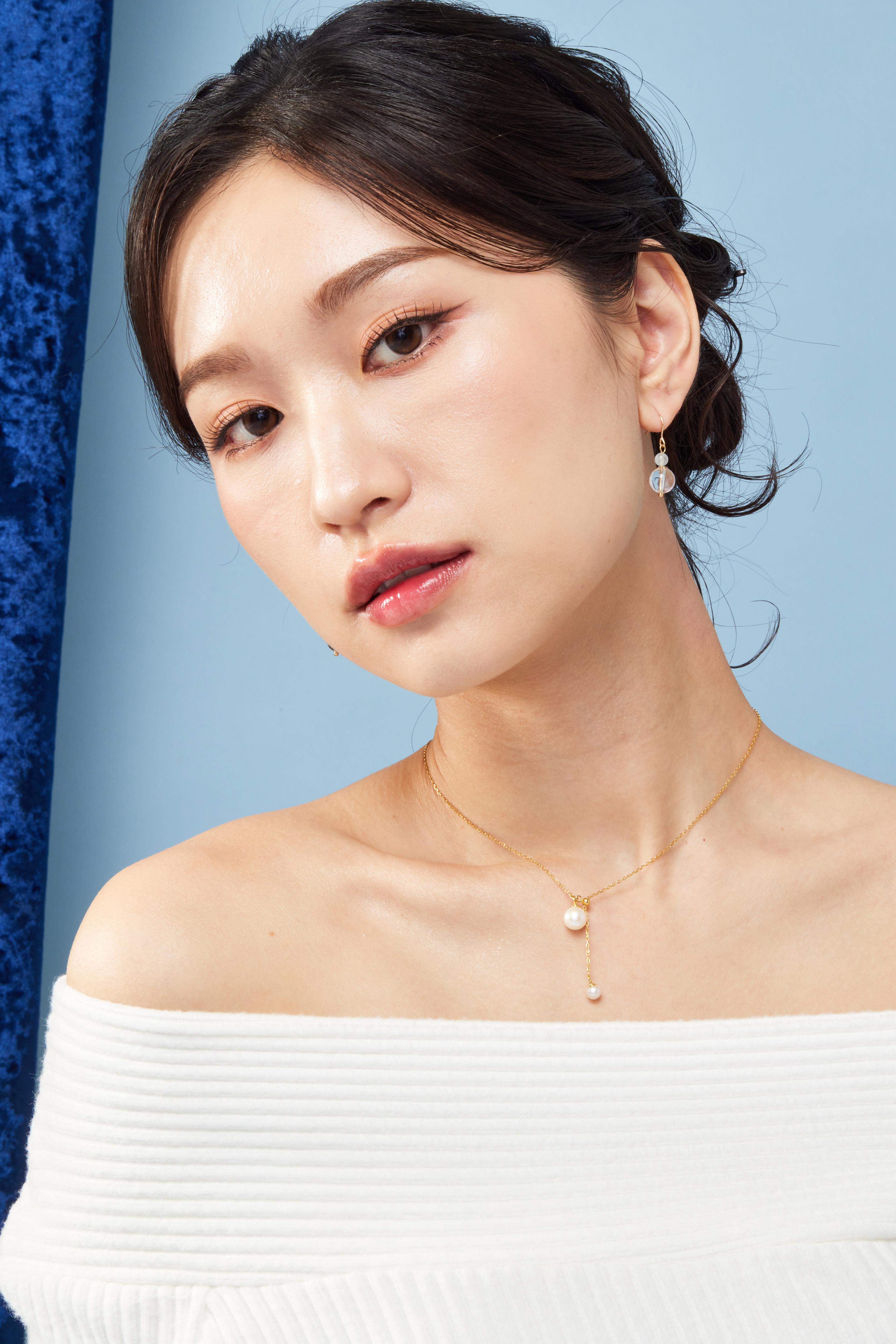 E2485 | 14kgf白水晶海藍寶耳環